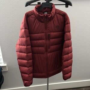 The North Face Red Puffer Jacket with Stand-Up Collar